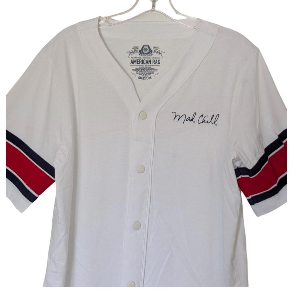 American Rag Cie Shirt Mens Medium White Baseball Jersey Snap Front Mad Chill